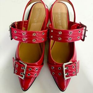 Steve Madden - Madden Girl Vardan Red Studded Pointy Toe Patent Flat shoes 10 M